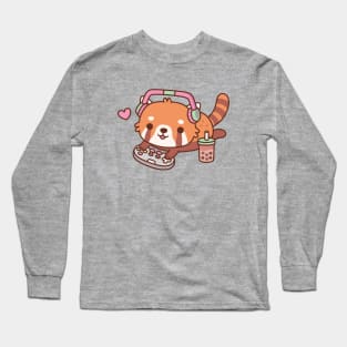 Cute Red Panda Gamer Chilling With Video Games Long Sleeve T-Shirt